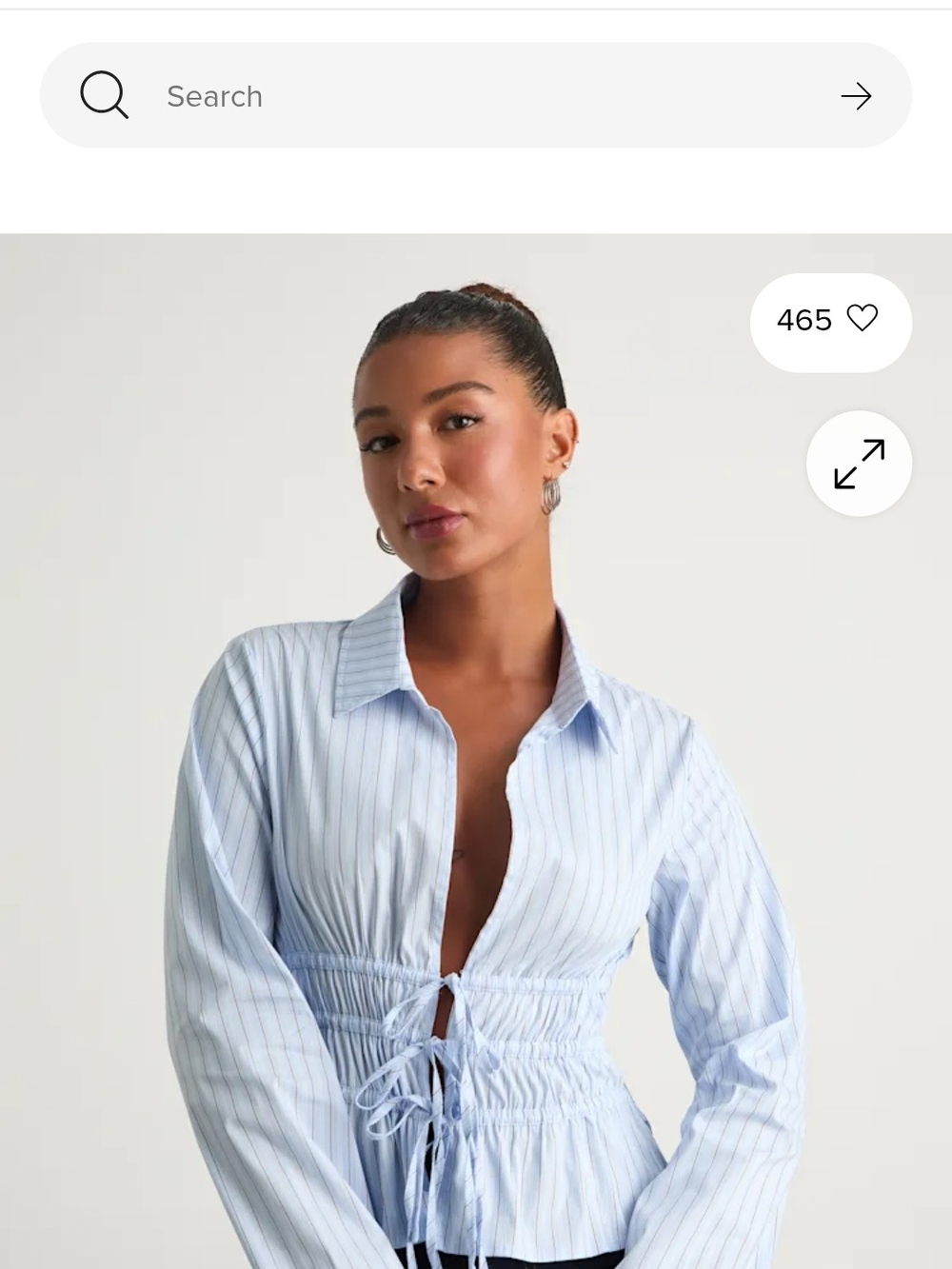 Lulus Light Blue Pinstripe Drawstring Waist Shirt Size M